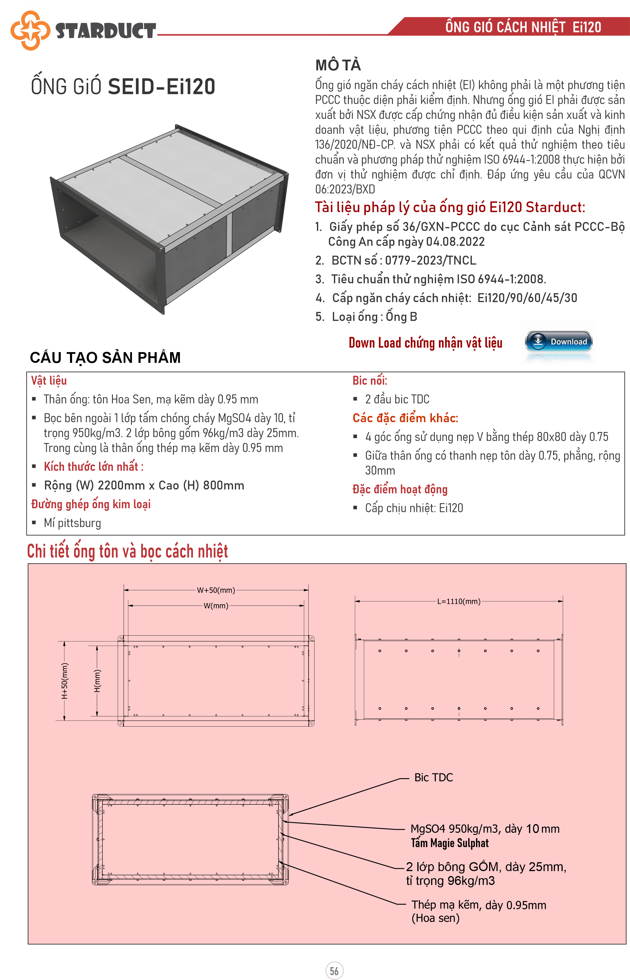 ỐNG GIÓ EI30/45/60/90/120